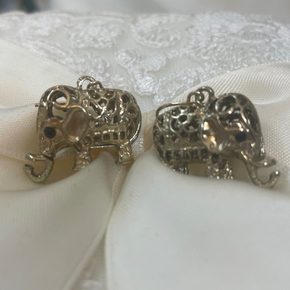 Gold Tone Filigree Elephant Dangle Earrings - Picture 7 of 8